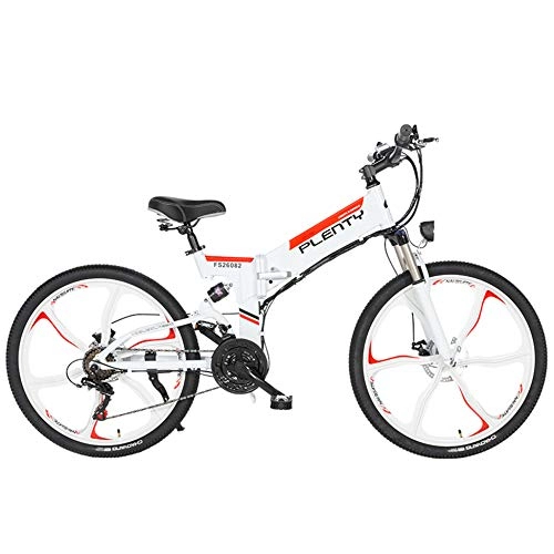 Vélos électriques : YRWJ Vélo De Montagne électrique Vélo Extérieur Pliant Vélos Grande Capacité 48V 10AH Batterie Au Lithium Cyclomoteur pour Adultes Voiture à Batterie Intégrée, White1-100 * 95 * 180cm