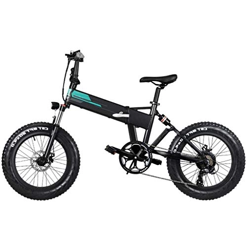 Vélos électriques : YUN&BO Fat Tire E-Bike, 250W 7 Vitesses Pliant vlo de Montagne lectrique Absorption des Chocs vlo Tout-Terrain avec lumire LED, idal pour Adulte, Noir