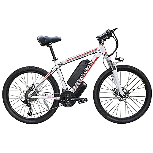 Vélos électriques : YYAO 26'' Vélo Électrique en Montagne, Adulte VTT Électrique, 48V / 13A 350W 21 Vitesses 3 Modes de Travail, White Red