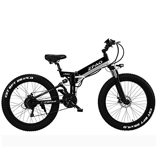 Vélos électriques : ZPAO 26" 500W Vélo électrique Pliant, vélo de Montagne à Gros pneus de 4, 0", Guidon réglable, écran LCD avec Prise USB, vélo à Assistance pédale (Black, 10.4 Ah + 1 Batterie de Rechange)