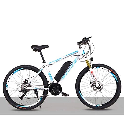 Vélos électriques : ZXL Vélo Électrique Pour Adultes 26 '250W Vélo Électrique Pour Homme Femme Moteur À Engrenages Sans Balais À Grande Vitesse 21 Vitesses E-Bike, Bleu, Blanc