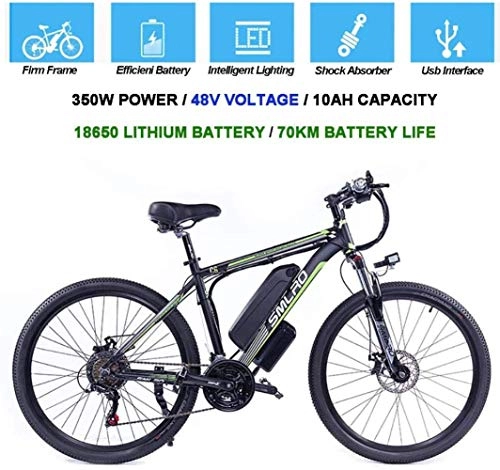 Vélos électriques : ZXL Vélos Électriques Pour Adultes, Vélo En Alliage D'Aluminium 360W Amovible 48V / 10Ah, Batterie Lithium-Ion Vtt / Trajet Domicile-Travail Ebike, Noir Bleu, Vert Noir