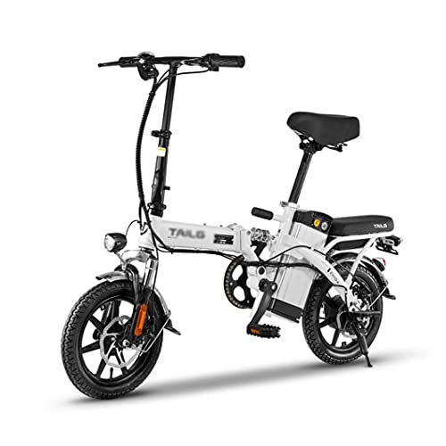 Vélos électriques : ZXQZ Vélos Électriques 14 Pouces, Vélo Électrique Pliant pour Adultes 8Ah 48V Vitesse Max 25 Km / H, pour Hommes Femmes (Color : White)