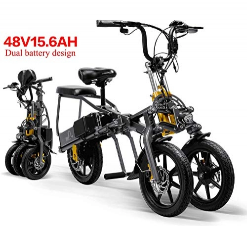 Vélos électriques : ZYT 2 Piles Vélo électrique  48V 15.6A Pliant Tricycle, Tricycle Electrique 14 Pouces 1   Deuxième Haut de Gamme Vélo électrique Facilement