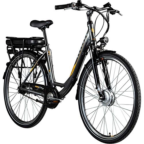 Vélos électriques : ZÜNDAPP Vélo électrique 700c Pedelec - Pour femme - 28" - Z502 E - Vélo hollandais (gris / orange sans panier)