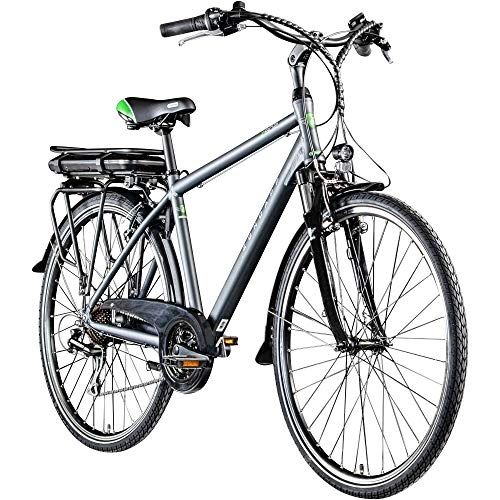 Vélos électriques : Zündapp E Bike 700c Pedelec Z802 Vélo électrique 21 vitesses 28" (gris / vert, 48 cm)