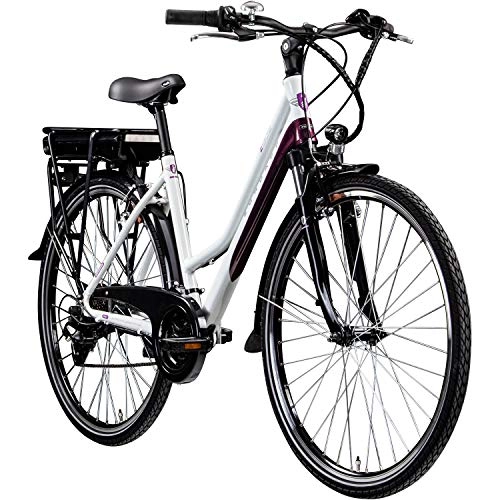 Vélos électriques : Zündapp E Bike 700c Vélo de trekking pour femme Pedelec Z802 Vélo électrique 21 vitesses 28" (blanc / violet, 48 cm)