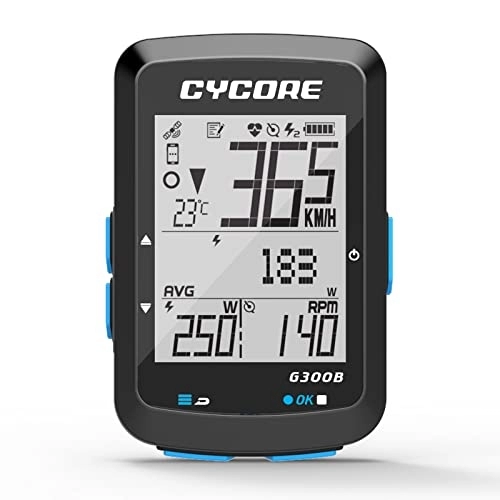 Fahrradcomputer : CYCORE GPS-Fahrradcomputer 300B – nur GPS. Mit großem LCD-Bildschirm, geringer Batterieverbrauch, unterstützt BLE-Protokolle, 4 MB, wasserdicht IPX7, iOS / Android.