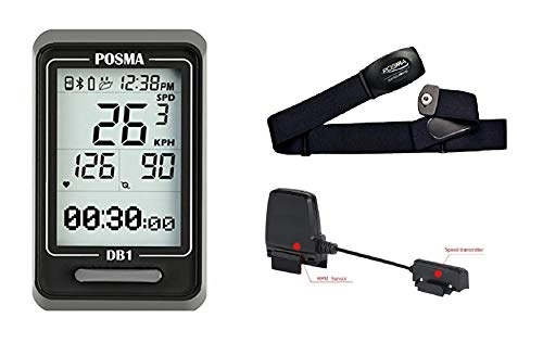 Fahrradcomputer : POSMA DB1 Bluetooth Fahrradcomputer Dual Mode BCB30 Geschwindigkeitskadenzsensor BHR20 Pulsmesser Value Kit – Tachometer Kilometerzähler, unterstützt GPS von Smartphone iPhone