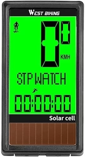 Fahrradcomputer : SAFWEL Fahrrad-Kilometerzähler, multifunktionaler solarbetriebener kabelloser Fahrrad-Tachometer, wasserdichter Fahrradcomputer-Tachometer for den Außenbereich (Color : Green Light)
