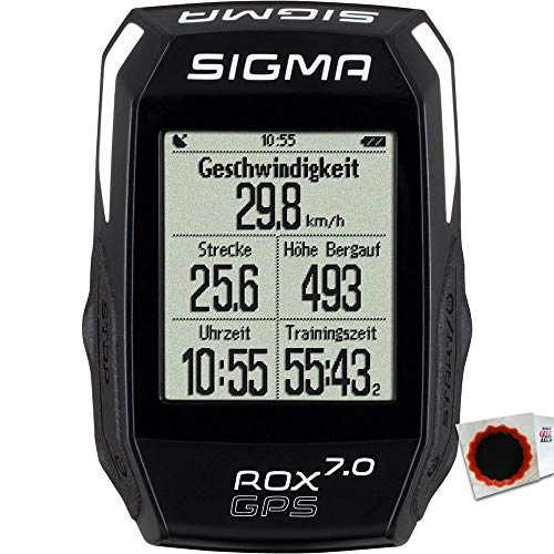 Fahrradcomputer : Sigma Sport Fahrradcomputer ROX 7.0 GPS + Halter + Magnet schwarz +Flicken
