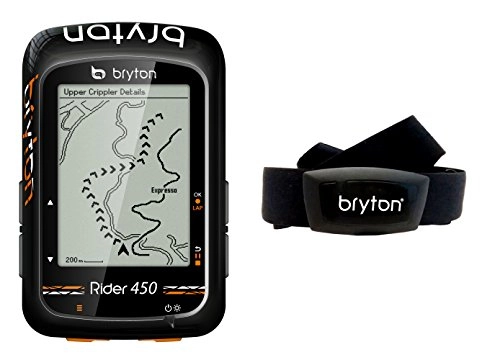 Fahrradcomputer : Unbekannt Bryton Unisex – Erwachsene Rider 450 inklusive Herzfrequenzgurt Fahrradcomputer, Schwarz, 2.3 Zoll