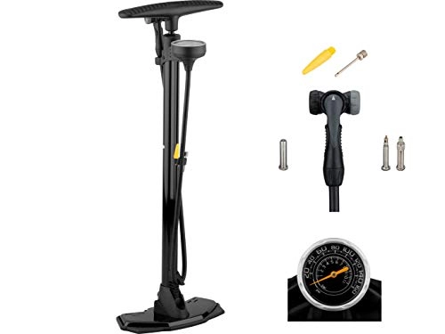 Fahrradpumpen : 3min19sec Fahrradpumpe Pro aus Stahl - Oben positioniertes Manometer - Standpumpe fürs Fahrrad, MTB oder Rennrad mit Softgriff für alle Ventile - Hochdruck bis 11 bar 160 psi
