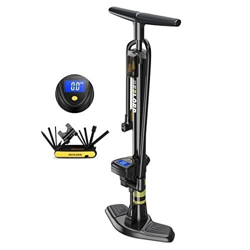Fahrradpumpen : BEELORD Fahrradpumpe mit Digitales Messgerät+Reparaturwerkzeug, Schwarz