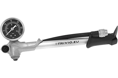 Fahrradpumpen : Dieser Dämpferpumpe von Trivio ermöglicht ein schnelles und einfaches Justieren von Stoßdämpfern und Gabeln. Mithilfe des deutlich ablesbaren Manometers lässt sich der ideale Druck exakt bestimmen.