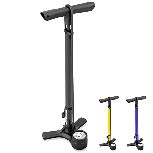 Fahrradpumpen : Hilo Sports Standpumpe Fahrrad für alle Ventile - 11 Bar / 160 Psi Luftpumpe mit Manometer - Standluftpumpe mit Stahlrohr - Fahrradpumpe Standpumpe (schwarz)