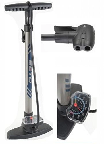 Fahrradpumpen : Hochdruck Standpumpe von BETO Stahl mit GROSSEM Manometer Dualkopf