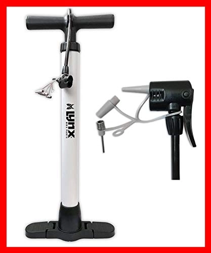 Fahrradpumpen : Lynx Ideal für Fahrradreifen, Bälle & Matratzen Fahrradpumpe Fahrrad Standpumpe Luftpumpe für alle Ventile, Weiss, aus Stahl mit Adapter