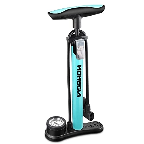 Fahrradpumpen : MOHEGIA Fahrrad-Standpumpe mit Messgerät, Luftpumpe mit Hochdruck, 160 PSI, passend für Schrader- und Presta-Ventil, Blau