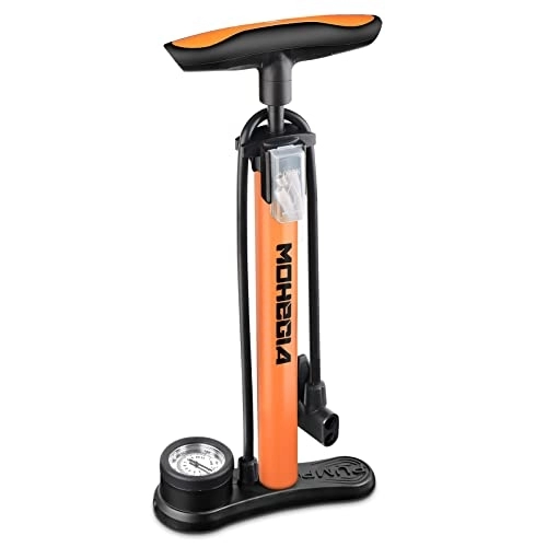 Fahrradpumpen : MOHEGIA Fahrrad-Standpumpe mit Messgerät, Luftpumpe mit Hochdruck, 160 PSI, passend für Schrader und Presta-Ventil, Orange