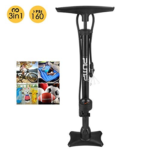 Fahrradpumpen : Odis Stand-Luftpumpe mit Extra grossem Manometer Fahrradpumpe - für Alle Ventile, schwarz mit Manometer