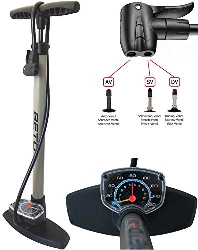 Fahrradpumpen : Standpumpe mit Extra grossem Manometer BETO Fahrradpumpe - für Alle Ventile