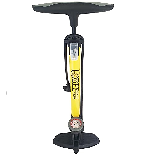 Fahrradpumpen : Standpumpe mit großem Manometer, Luftpumpe, Pumpe, Fahrradpumpe mit Allen gängigen Ventilen (Gelb)
