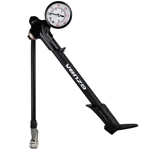 Fahrradpumpen : TOCYORIC Venzo Bike Bicycle 300 PSI High Pressure Dual Double Face with Gauge Fork Shock Rear Suspension Mini Air Pump for Mountain MTB Downhill Fork - No Air Loss Nozzle