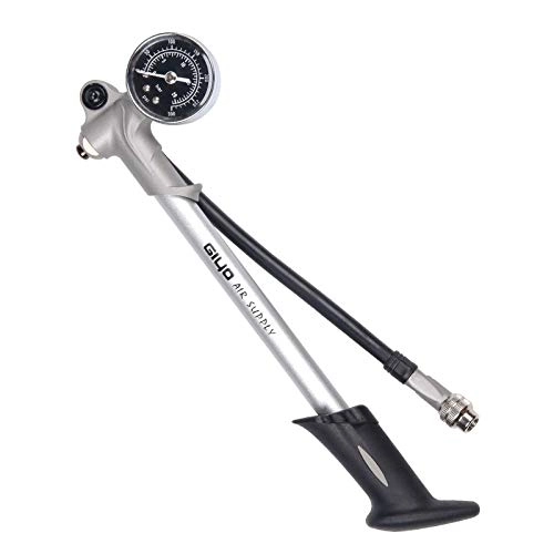 Fahrradpumpen : YMYGBH Luftversorgung Inflator Fahrradpumpe aufzublasen Fork Shock Passend Schrader Mit Psi / bar Relativ- Bleeder Faltbarer Schlauch (Color : Silver)