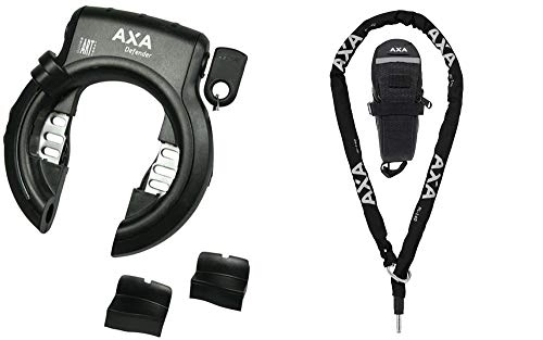 Fahrradschlösser : .AXA Rahmenschloss Defender Schwarz + RLC Einsteckkette 140 mit Tasche