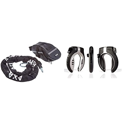 Fahrradschlösser : AXA 424003 RLC mit Tasche Anschlußkette, schwarz, 140 cm & Victory Rahmenschloss, schwarz / grau, 1size