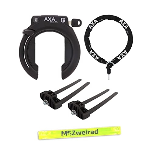 Fahrradschlösser : AXA Block XXL Rahmenschloss + ULC 130 Einsteckkette + Edge Befestigungsmaterial inkl. MSZweirad Reflexband (Schlüssel abziehbar)