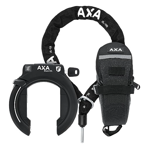Fahrradschlösser : AXA Block XXL + ULC 100 + Set mit Tasche – Rahmenschloss mit Kette – Sicherheitsstufe 12 – Einsteckkette Länge 100 cm – Schwarze Tasche