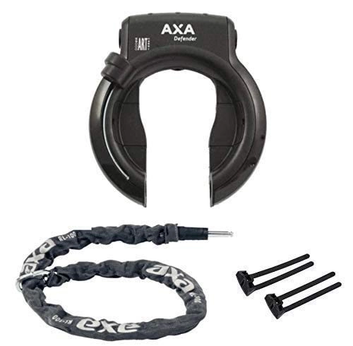 Fahrradschlösser : AXA Defender Art Rahmenschloss mit Axa Kette RLC100 + Axa-Flex, Pletscherplatte