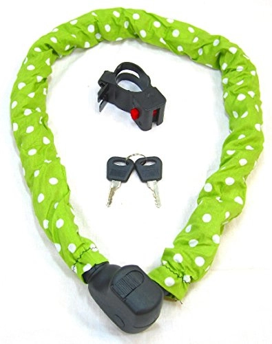 Fahrradschlösser : CBK-MS® Kettenschloss grün / weiße Punkte mit Schlüssel und Halterung