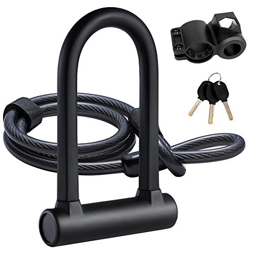 Fahrradschlösser : HEYOMART Bike Lock Heavy Duty Bicycle Lock Bike U Lock, 16mm Shackle and 4ft Length Security Cable with Sturdy Mounting Bracket for Bicycle, Motorcycle and More
