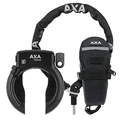 Fahrradschlösser : Rahmenschloss Axa Defender mit RL 100 Einsteckkette+ Outdoor Tasche auf Karte, schwarz (1 Stück)