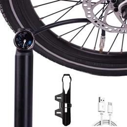 DERUIZ Bombas de bicicleta Bomba de aire eléctrica de 120 PSI Mini bomba de bicicleta con manómetro, bomba de cuadro de bicicleta de válvula 2 en 1 con válvula Presta & Schrader inflador de neumáticos recargable para bicicleta