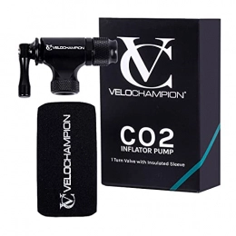 VeloChampion Bombas de bicicleta Cabezal inflador 2 en 1 CO2 - Rápido y fácil de usar. Válvula de 1 giro con funda aislante, apta para Presta y Schrader. Para bicicletas de carretera, montaña y de paseo