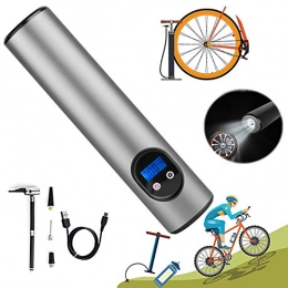 LICHUXIN Accesorio Mini portátil la bomba bicicletas, neumáticos bomba inflado, preajuste presión neumáticos bomba bicicleta con LED Digital neumático manómetro luz de emergencia, Apto para todas las bicicletas, Plata