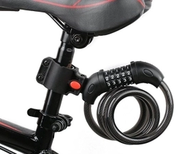 ANKIA Accesorio Ankia - Cable de bloqueo de bicicleta de alta seguridad, 5 dígitos, combinación reajustable, cable autoenrollable para bicicleta con soporte de montaje, 12 mm x 1, 2 m, antirrobo