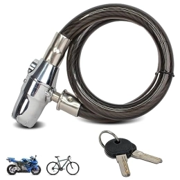 FISHTEC Accesorio Antirrobo para bici, scooter o moto con alarma de 110 decibelios - Candado de seguridad para bici con cierre de llave - Funciona con pilas - Antirrobo de cable ⌀ 2 CM, largo 80 CM - Negro