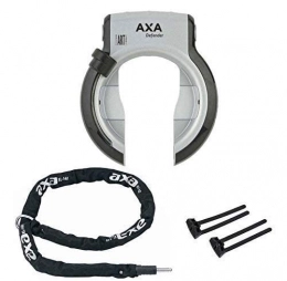 Defender Cerraduras de bicicleta Axa Defender Art Candado Marco con Axa Cadena RLC140 + Axa-Flex, Trasera, Plata