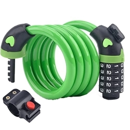 PURRL Accesorio Cable de candado para bicicleta, candado de cable de combinación de 5 dígitos, candados para bicicleta con soporte de montaje de cortesía, diámetro de 1 / 2 pulgada (Color : Green, Size : 12MM / 120CM)