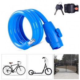 KuaiKeSport Accesorio Candado Bici, Candado en Espiral Bicicleta con Abrazadera de Soporte Diseño de la Cubierta de Polvo, Candado Bicicleta Cable Antirrobo Bicicleta para Candado Vehículos Eléctricos de Bicicleta, Azul, 1.2m