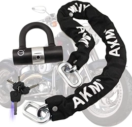 AKM Accesorio Candado de cadena antirrobo para motocicleta, 3 feet / 90 cm, resistente cadena de bicicleta de 10 mm de grosor, cerradura en U, candado de cadena para bicicleta resistente al corte