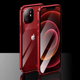 CeeDoo Accesorio Ceedoo Case para iPhone 12 Mini AdsorcióN MagnéTica Transparente Funda Doble Cristal Templado 360 Telephone Carcasa ProteccióN De La CáMara Incorporado, Rojo