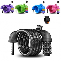 Dewuseller Accesorio Colorido candado para bicicletas de gran seguridad, cable de cierre de 5 posiciones con sujeción, sistema en espiral, 110 cm de largo, negro