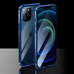 Funda para iPhone 12 Pro MAX Magsafe Transparente Case Ceedoo Completa De Vidrio Templado Frontal Y Posterior Carcasa Compatible con iPhone 12promax, Azul