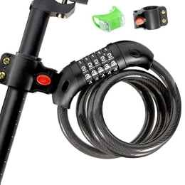 Maojuee Candado de Bicicleta Antirrobo Bloqueo Cable, Bicicleta Cerradura Antirrobo de Alta Seguridad con 5 Códigos Combinados y Poseedora y 1 Pieza Bicicleta luz, 120cm X12mm (Negro)